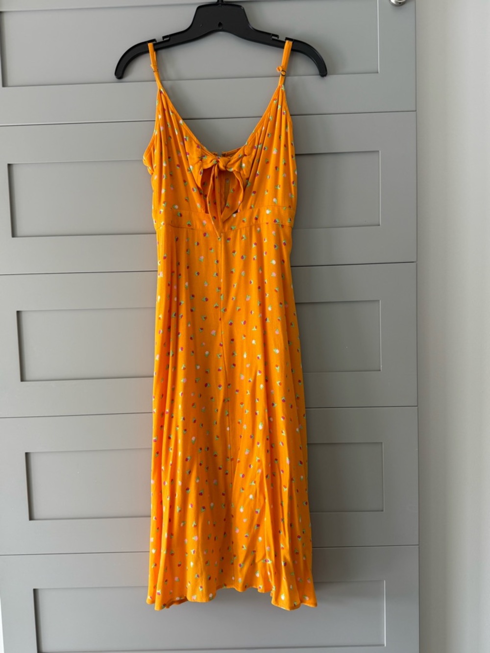 Yellow/Orange Floral Tie-Front Spaghetti Strap Dress